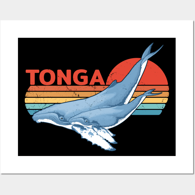 Humpback Whale Kingdom of Tonga Vintage Travel Design Wall Art by NicGrayTees